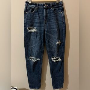 American eagle dark wash distressed mom jeans